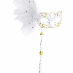 Hvid Venetiansk Maske Med Stav