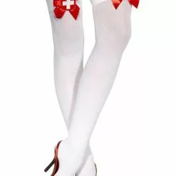 Hvide Sygeplejerske Strømper Med Røde Sløjfer