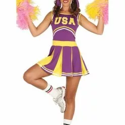 Lilla Og Gul Cheerleader Kostume Til Kvinder